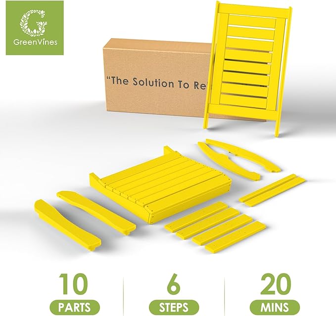 GREENVINES Outdoor Rocking Chairs | Set of 2 | Porch Rocker | HDPE Plastic | Yellow | Oversized Rockers | High Back | Big & Tall | Ladder Back | for Patio Outside Backyard Balcony Garden