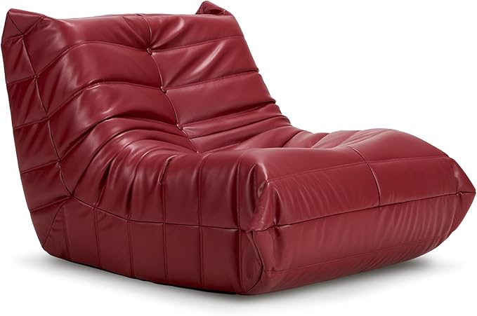 Hobestluk Giant Bean Bag Chair Lazy Floor Sofa, Fireside Sofa for Adults, Big Beanbag Faux Leather Armless Chair for Living Room Bedroom Dorm Office (WineRed, Single)