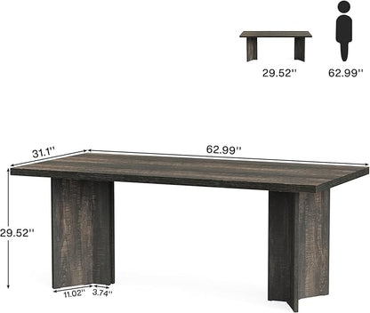 Tribesigns 63-inch Executive Desk, Vintage Office Computer Desk with Large Tabletop, Farmhouse Wood Writing Conference Table Workstation for Home Office, Study, Dark Gray