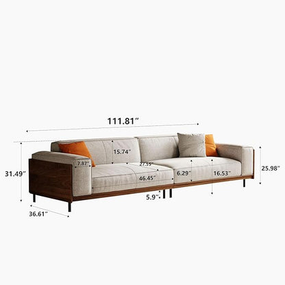 Modern 4-Seater Upholstered Fabric Sofa for Living Room –111.81 inch Comfortable Timecloud Couch with Wood Frame and Metal Legs, Easy Assembly, Ideal for Office, or Living Room, Gray