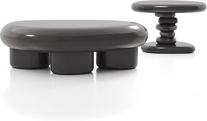 24/7 Shop at Home Kavren Modern 37-inch 2-Piece Oval Glossy Low Profile Coffee Table Set, Stone Shape Living Room Furniture for Small Space, Dark Grey