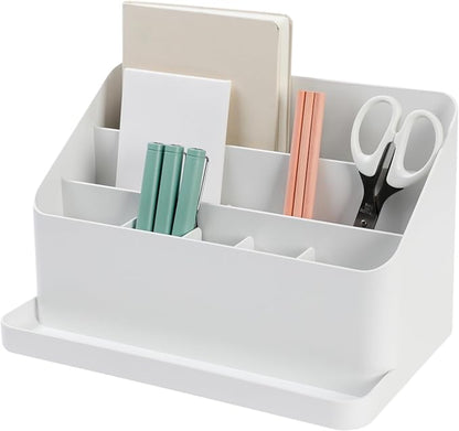 BLUE GINKGO Desk Organizer – Korean-Made Office Storage for Pens, Notes, Mail, and Supplies (White)