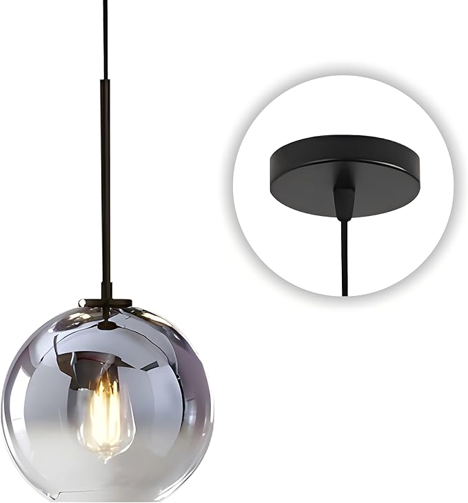 KCO Lighting Modern Black Globe Pendant Light Mercury Glass Ceiling Pendant Light Mid Century Silver Kitchen Pendant Lighting Over Island Dining Room Light Fixtures Over Table