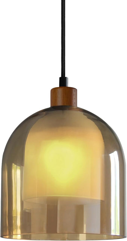 Aisilan Large Gold Pendant Light Fixture Modern Amber 7" Glass Pendant Lights Adjustable Vintage Pendant Light with 5W E12 Bulb Hanging Light Fixture for Kitchen Island Living Room Dining Room