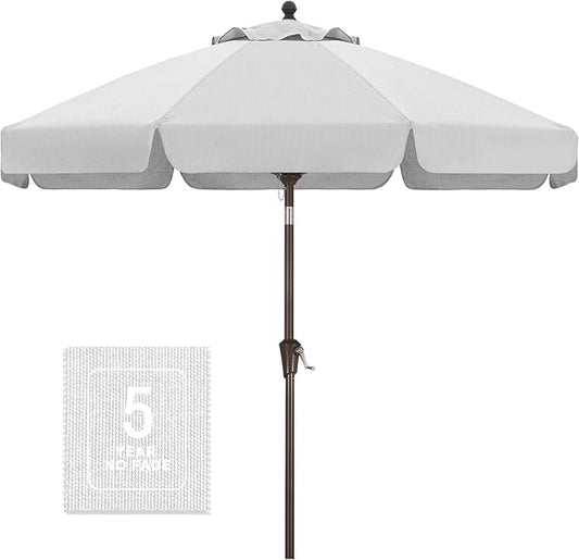 MASTERCANOPY 9ft Olefin Valance Patio Umbrella with Tilt Crank, 5-Year-Non-Fading Canopy & 8 Fiberglass Ribs for Deck, Patio, and Garden, White