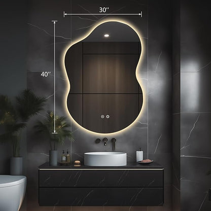 40"x30" Asymmetrical LED Bathroom Wall Mirror with Dual Lighting, Anti-Fog Pad, Dimmable Brightness & 3 Color Temperatures [Horizontal/Vertical]