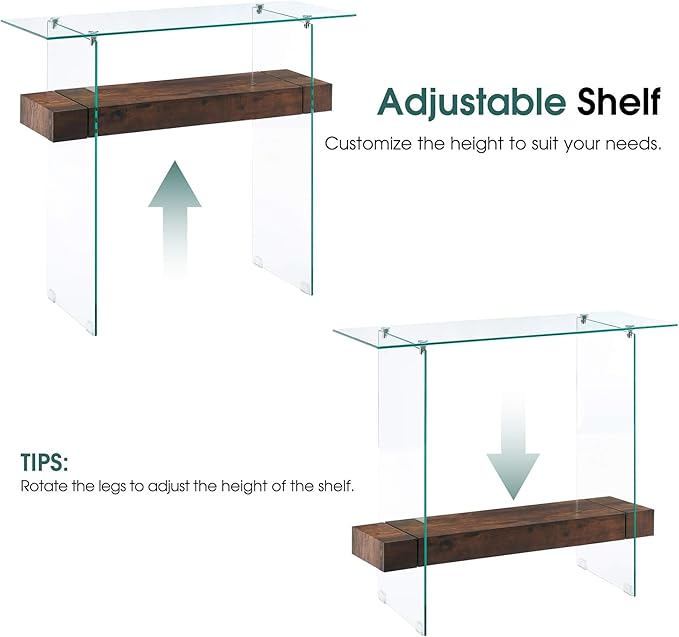 ivinta Glass Console Table with Storage, 39.4" Modern Sofa Table for Living Room, Foyer, Hallway, Bedroom 5101 (Dark Brown)