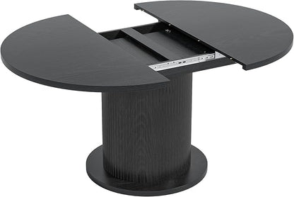 59 inch Round Dining Table for 6, Modern Farmhouse Kitchen Table, Circle Dining Tables with Wood Strip Base for Kitchen Living Room (Big Adjustable Black)