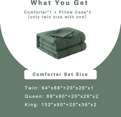 DOWNCOOL Full Size Comforter Sets -All Season Bedding Comforters Sets with 2 Pillow Cases -3 Pieces Bed Set Down Alternative Comforter Set -Sage Green Bedding Sets Full(82"x86")