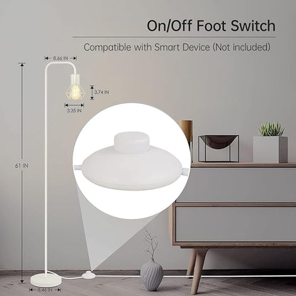 BoostArea White Floor Lamp, Industrial Floor Lamp, 6W Diamond Standing Lamp, E26 Socket, On/Off Footswitch, Whole Metal, Modern Small Simple Stand Up Lamp for Bedroom Living Room, Vintage, Mid Century