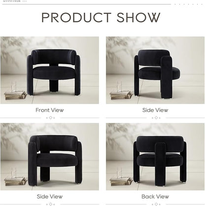 COLAMY Modern Accent Chair, Velvet Accent Chairs, Upholstered Barrel Chairs with Solid Wood Legs, Comfy Side Chair for Living Room, Bedroom, Reading, Cozy Reading Chair,Black