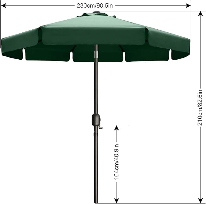 ABCCANOPY 7.5ft Scalloped Patio Umbrella, Outdoor Table Umbrella with Tilt and Crank, Fiberglass Ribs Deck Umbrella for Patio, Pool, Garden, Picnic (Green)