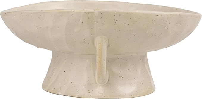 Creative Co-Op Stoneware Footed Pedestal/Bowl with Handles, Reactive Glaze Decorative Object, White