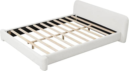 Queen Size Bed Frame, Upholstered Cloud Boucle Platform Beds Frames with Headboard, Anti-Collision Soft Rounded Corners Footboard, No Box Spring Required, Easy Assembly (23.8" White, Queen)