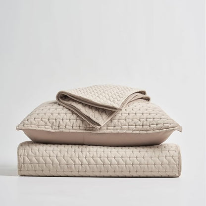 EVERGRACE Luxury Velvet Quilt Set Queen Size 3 Piece, Soft Cross-Stitch Velvet Comforter Set with Pillow Shams, Lightweight Coverlet Bedspread Bedding Set for All Seasons, Light Taupe