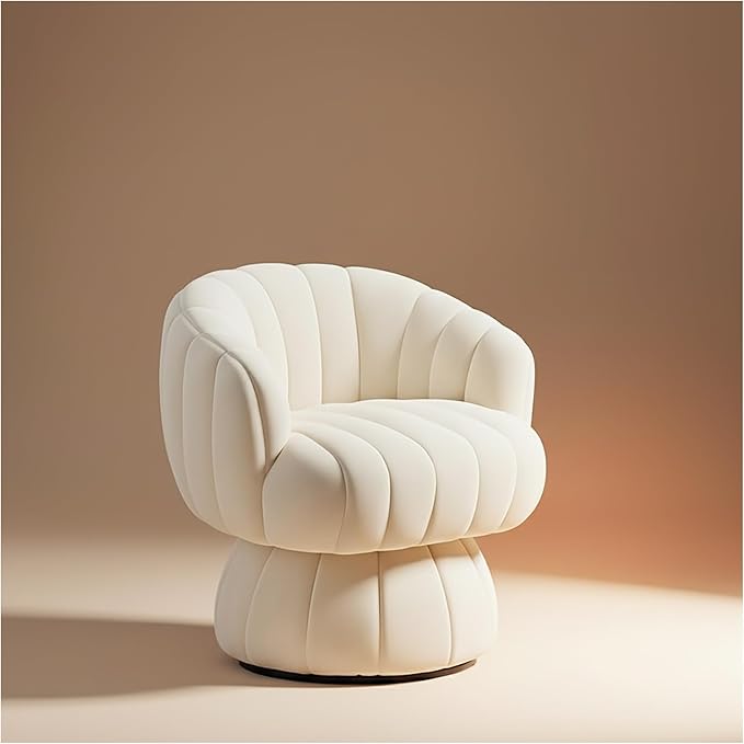 Vanity 360-Degree Swivel Accent Chair - Mid Century Modern Plush Round Makeup Chair, Relaxing Comfy Lounge Arm Chairs, Idear for Living Room, Bedroom (Beige, Velvet Fabric)