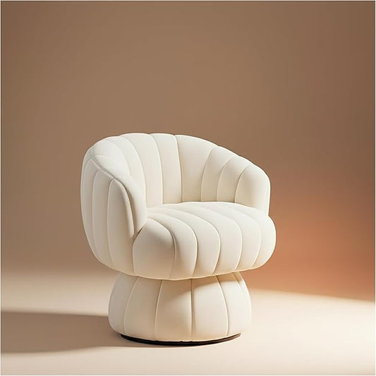 Vanity 360-Degree Swivel Accent Chair - Mid Century Modern Plush Round Makeup Chair, Relaxing Comfy Lounge Arm Chairs, Idear for Living Room, Bedroom (Beige, Velvet Fabric)