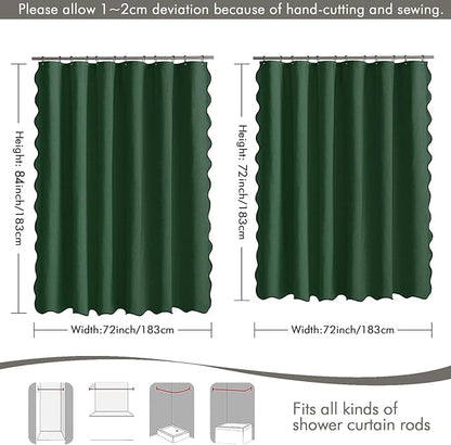 MIULEE Christmas Dark Green Scalloped Shower Curtain Linen Textured with 12 Metal Hooks Cute Heavy Duty Washable Waterproof Thick Cloth Shower Curtains with Black Border for Bathroom Hotel,W72*L72