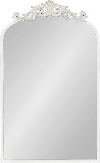 Kate and Laurel Arendahl Traditional Arch Wall Mirror; 19 x 31; Antique White; Vintage Glam Baroque-Inspired Arched Bathroom Vanity Mirror with Ornate Crown