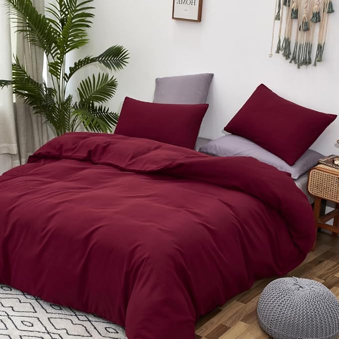 CLOTHKNOW Burgundy King Size Comforer Sets Wine Red Bedding Comforer Sets Dark Red Comforter King Soft All Season Bedding Sets with 2 x Pillowcases