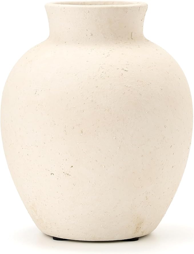 SIDUCAL Ceramic Decorative Flower Vase | 6 Inch Pottery Rustic Farmhouse Boho Vase for Home Decor, Table, Living Room, Bathroom, Shelf, Mantel Decoration, Wedding, White