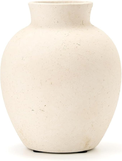 SIDUCAL Ceramic Decorative Flower Vase | 6 Inch Pottery Rustic Farmhouse Boho Vase for Home Decor, Table, Living Room, Bathroom, Shelf, Mantel Decoration, Wedding, White