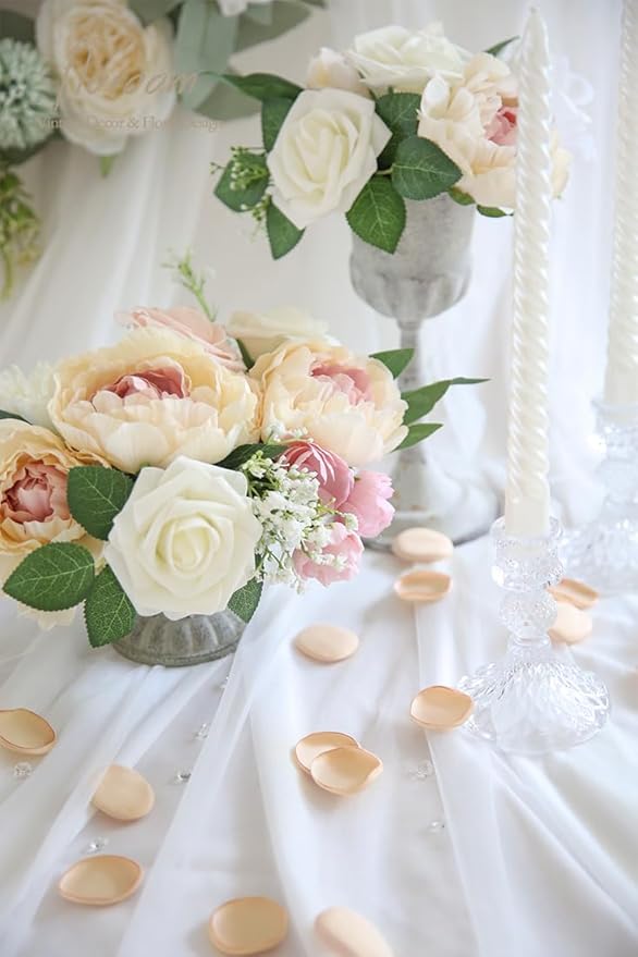 Floroom 300pcs Rose Petals Champagne Gold Faux Silk Flower Petals for Wedding Flower Girl Basket Aisle Scatter Dinner Table Centerpieces Party Confetti Bridal Shower Romantic Night Decoration