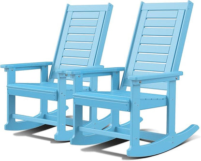 GREENVINES Outdoor Rocking Chairs | Set of 2 | Porch Rocker | HDPE Plastic | Arctic | Oversized Rockers | High Back | Big & Tall | Ladder Back | for Patio Outside Backyard Balcony Garden