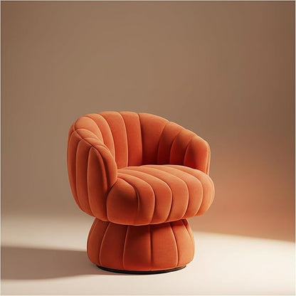 Vanity 360-Degree Swivel Accent Chair - Mid Century Modern Plush Round Makeup Chair, Relaxing Comfy Lounge Arm Chair, Idear for Living Room, Bedroom (Orange, Velvet Fabric)