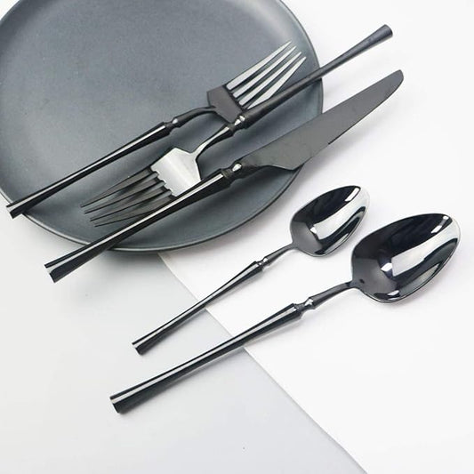JASHII Black 5-Piece 18/10 Stainless Steel Flatware Cutlery Set for 1, Silverware Set, Mirror polish, Ideal for Wedding Festival Party Home Kitchen, Dishwasher Safe (Black)