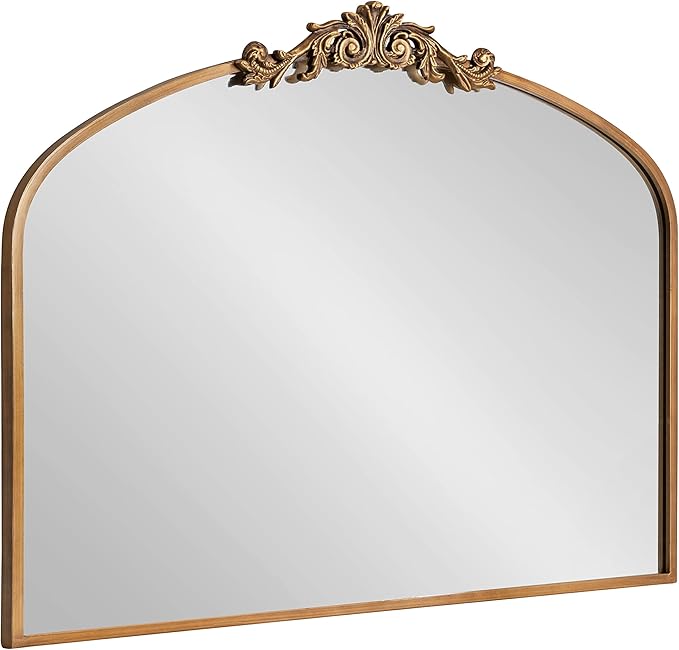 Kate and Laurel Arendahl Ornate Traditional Arch Mirror; 36 x 29; Gold; Decorative Baroque Style Arched Vintage Gold Mirror with Wide Frame and Crown