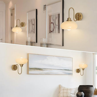 KCO Lighting Brass Gold Wall Sconces Set of 2 Mid Century Glass Wall Sconces Set of Two Modern Globe Wall Light Round Wall Light Bedroom Fixtures 2 Pack