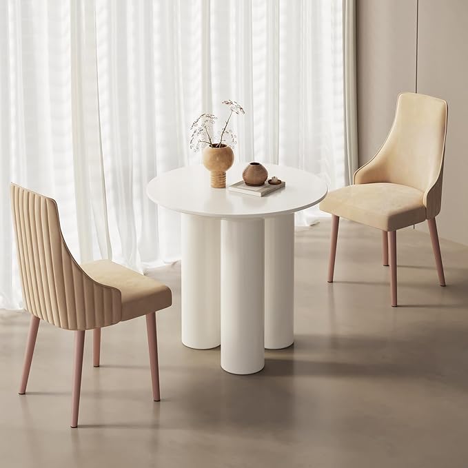 30" White Round Dining Table with Three Stable Legs,Space Saving Coffee Table for 1-4 People, Sturdy Kitchen Furniture, Leisure Side Couch Center Table