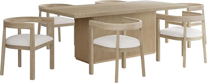 Merax 7-Piece Dining Table Set - 84'' Modern Rubberwood Table & 6 Tub Chairs, Minimalist Open-Back Design for Kitchen Dining Room, Easy Assembly, Beige+Light Natural