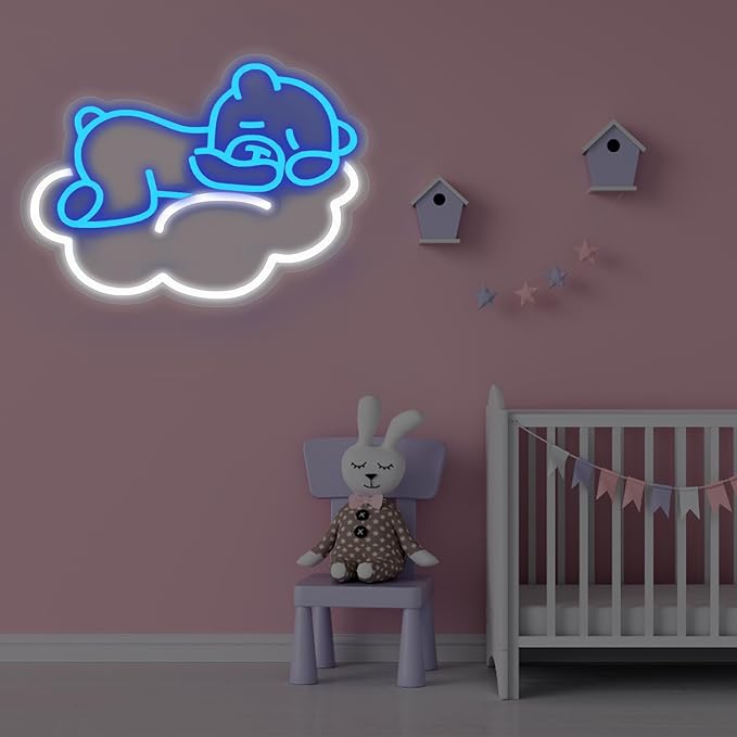 Cute Blue Bear LED Neon Sign for Wall Decor, Anime Wall Decoration, Bright Cute Bear Wall Decor Gift for kids bedroom, party decoration, Kids' Room, Girls Room, Bedroom Game Room Bar