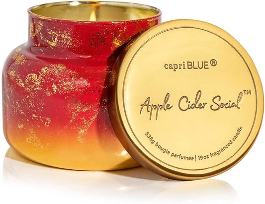 Capri Blue Scented Candles - Glimmer Collection - Ombre Glass Candle - Luxury Apple Candles for Women & Men - Signature Jar in Cranberry Red and Gold (Apple Cider Social, 19 oz)