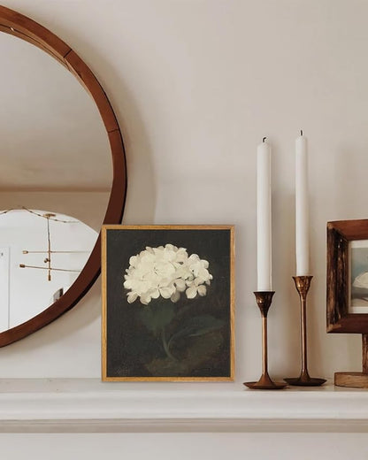 KBKBART Framed Wall Art Vintage Wall Art Room Decor, White Hydrangea Still Life Flower Canvas Oil Painting Prints, Classical Floral Wall Decor, Bedroom Bathroom Pictures Artwork（8“x10