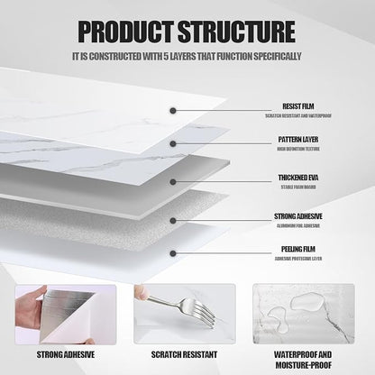10pcs Marble Peel and Stick Backsplash Waterproof Washroom Wall Panels, Peel and Stick Tile, PVC Foam Wall Panels for Kitchen,Bathroom,Living Room,White and Grey(Not Real Tile,11.8" x 11.8")