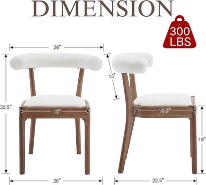 Wood Dining Chairs Set of 4, Mid Century Modern Living Room Chairs with Unique Curved Open Back Comfy Upholstered Side Chair for Kitchen/Restaurant/Reception, Linen White
