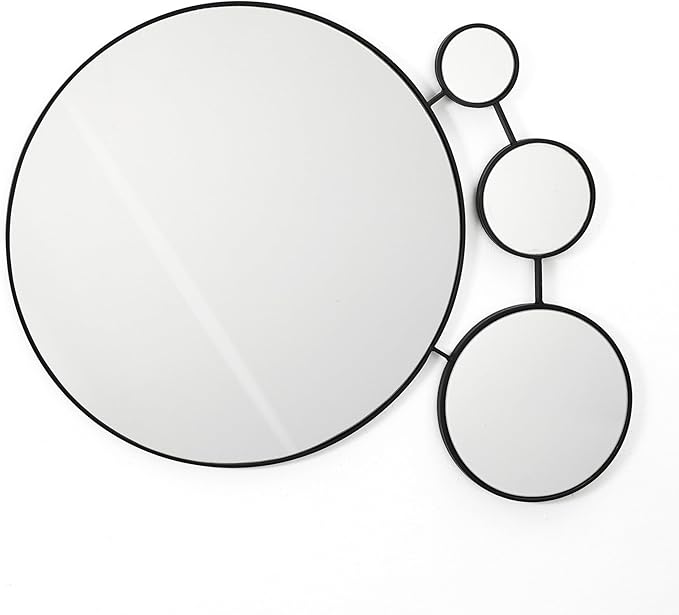 LuxenHome 34.5"x24.5" Circles Wall Mirror, Black Metal Frame Iron Loops Round Decorative Wall Decor, Modern Accent Mirror for Vanity Living Room Bedroom Bathroom Entryway Corner