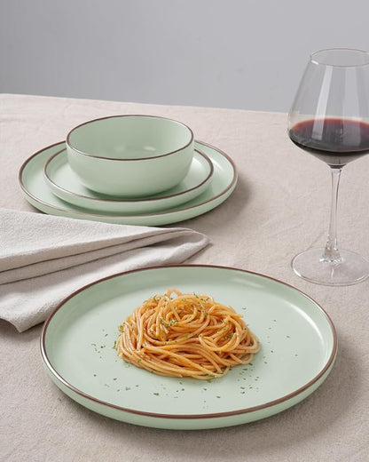 Famiware Mercury 24 Pieces Dinnerware Sets, Plates and Bowls Sets for 8, Microwave and Dishwasher Safe Dish Set, Light Green