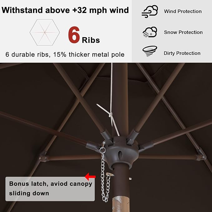 ABCCANOPY 7.5ft Scalloped Patio Umbrella, Outdoor Table Umbrella with Tilt and Crank, Fiberglass Ribs Deck Umbrella for Patio, Pool, Garden, Picnic (Brown)