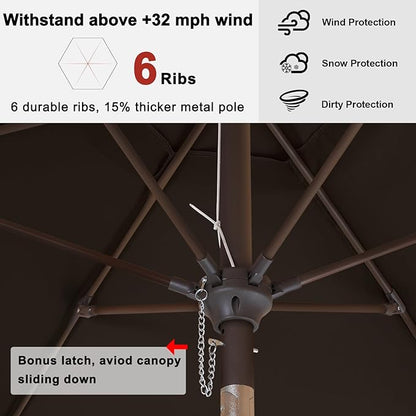 ABCCANOPY 7.5ft Scalloped Patio Umbrella, Outdoor Table Umbrella with Tilt and Crank, Fiberglass Ribs Deck Umbrella for Patio, Pool, Garden, Picnic (Brown)