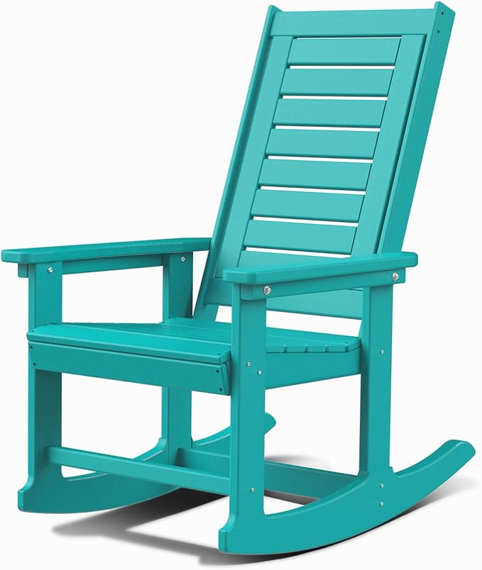 GREENVINES Outdoor Rocking Chairs | Porch Rocker | HDPE Plastic | Aqua | Oversized Rockers | High Back | Big & Tall | Ladder Back | for Patio Outside Backyard Balcony Garden