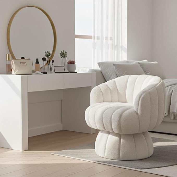 Vanity 360-Degree Swivel Accent Chair - Mid Century Modern Plush Round Makeup Chair, Relaxing Comfy Lounge Arm Chair, Idear for Living Room, Bedroom (Navy, Velvet Fabric)