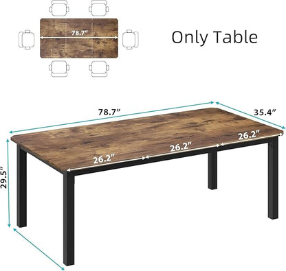 IDEALHOUSE 78.7" Long Rectangle Dining Table for 6-8 People, Industrial Wood Dinner Table (Only Table) (Retro)