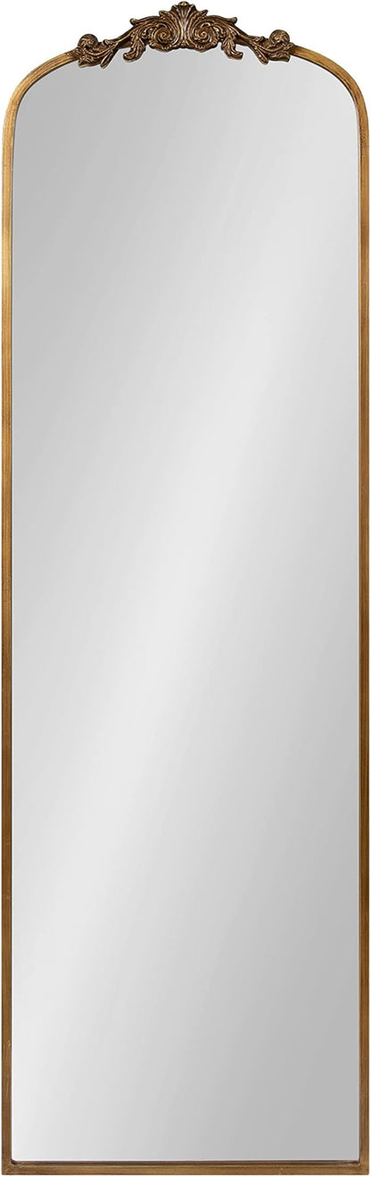 Kate and Laurel Arendahl Glam Arched Vintage Full Length Mirror; 18 x 58; Gold; Traditional Baroque Full Body Wall Mirror with Ornate Garland Inspired Crown