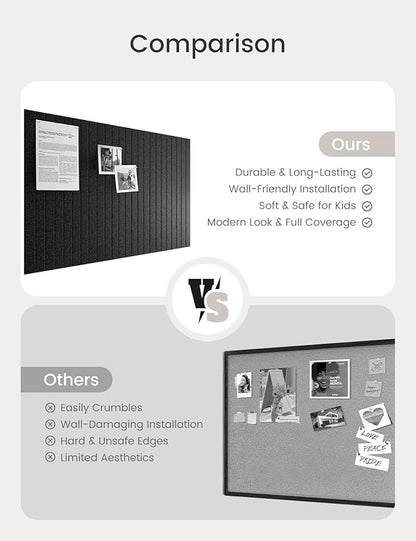 Bumusty Large Cork Board Alternative-36 x24 Felt Bulletin Board Tiles, with 30 Pushpins, 40 Adhesive Tabs, 6-Pack Slat Wall Paneling, Cork Boards for Office Push Pin Board Felt Board-Black