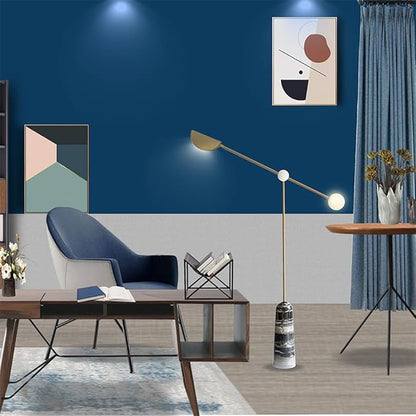 Funambulist Gold Floor Lamp with Marble Base | Minimalist Metal Frame, Warm White Light