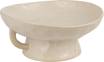 Creative Co-Op Stoneware Footed Pedestal/Bowl with Handles, Reactive Glaze Decorative Object, White